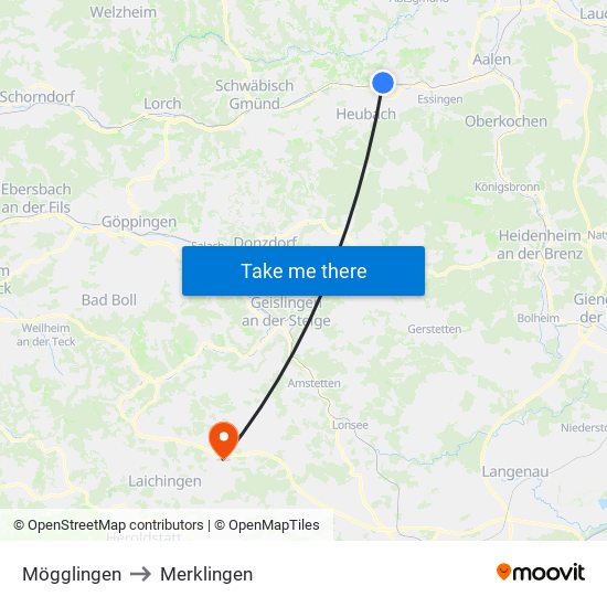 Mögglingen to Merklingen map