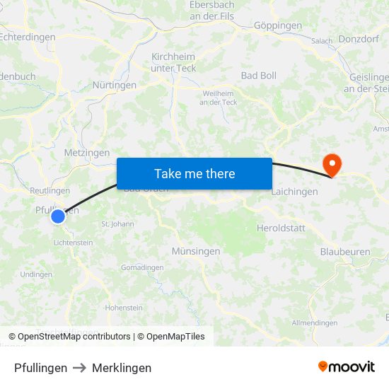 Pfullingen to Merklingen map