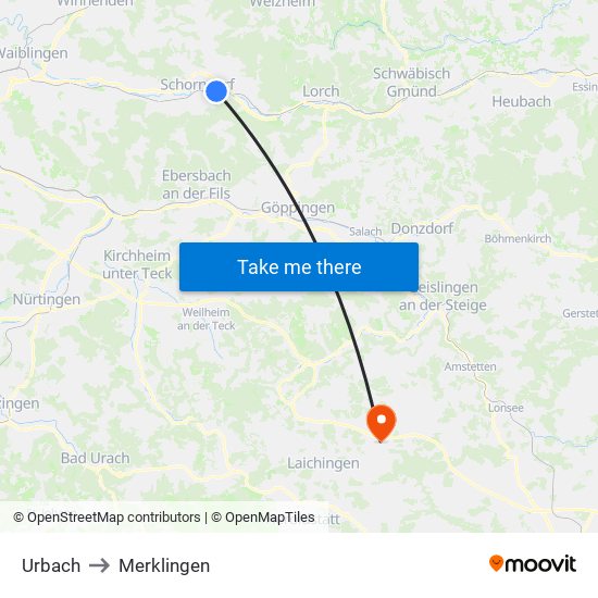 Urbach to Merklingen map