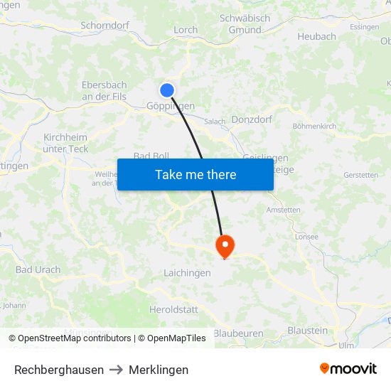 Rechberghausen to Merklingen map