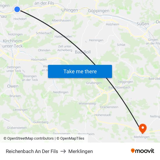 Reichenbach An Der Fils to Merklingen map
