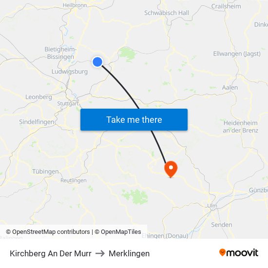 Kirchberg An Der Murr to Merklingen map