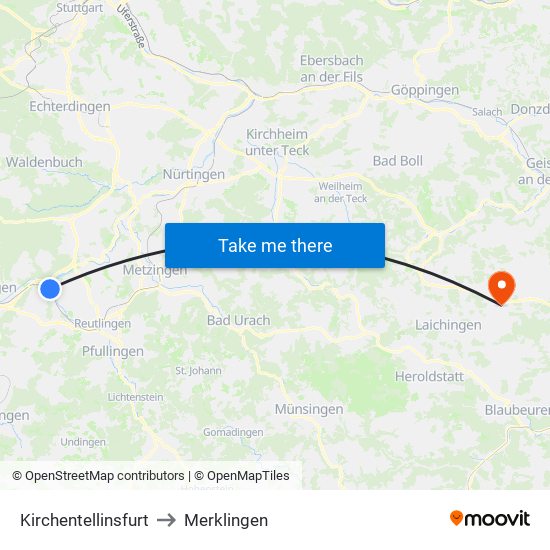 Kirchentellinsfurt to Merklingen map