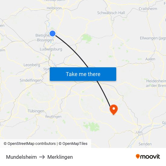 Mundelsheim to Merklingen map