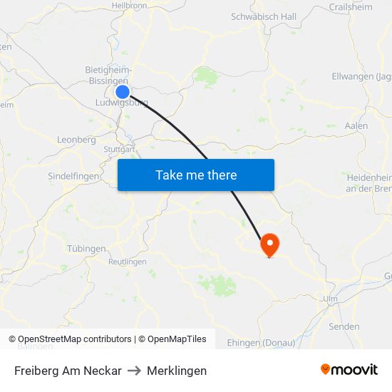 Freiberg Am Neckar to Merklingen map