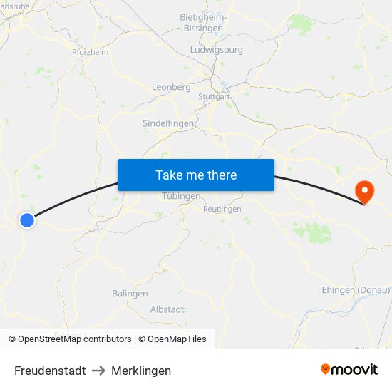 Freudenstadt to Merklingen map