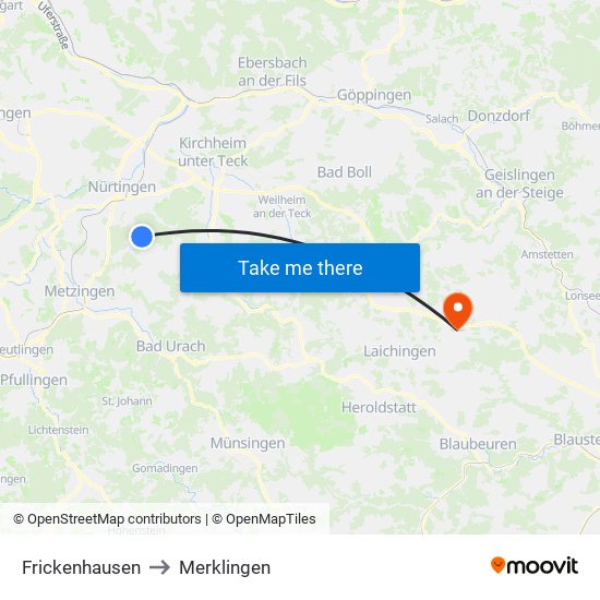 Frickenhausen to Merklingen map