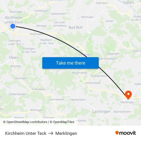 Kirchheim Unter Teck to Merklingen map