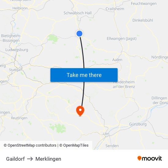 Gaildorf to Merklingen map
