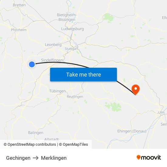 Gechingen to Merklingen map