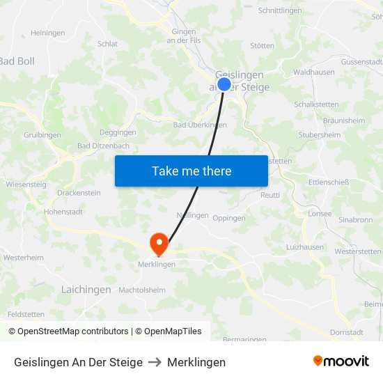 Geislingen An Der Steige to Merklingen map