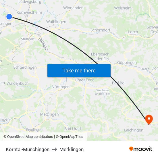 Korntal-Münchingen to Merklingen map