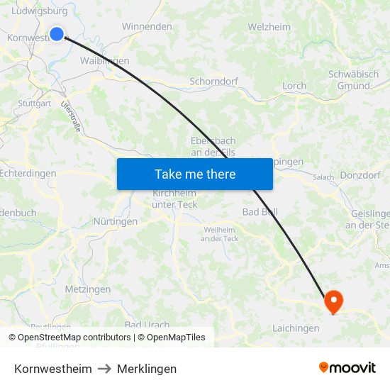 Kornwestheim to Merklingen map