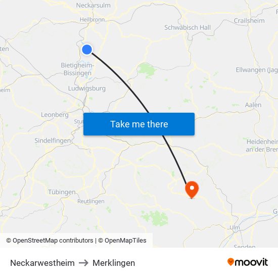 Neckarwestheim to Merklingen map