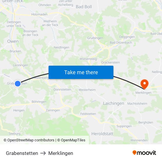 Grabenstetten to Merklingen map