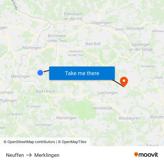Neuffen to Merklingen map