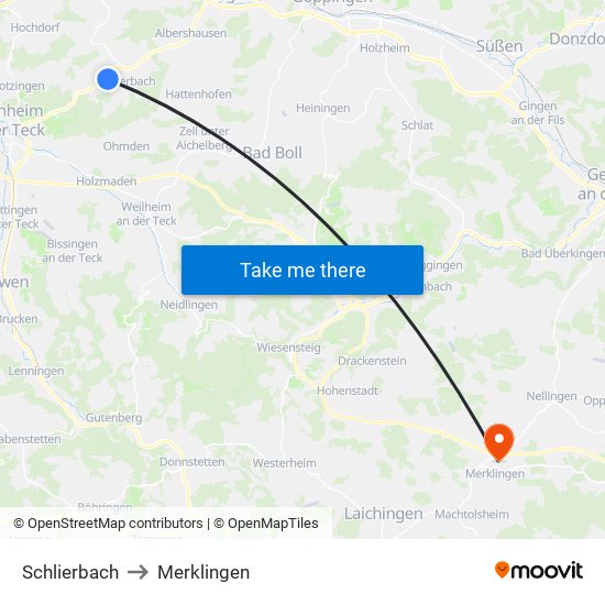 Schlierbach to Merklingen map