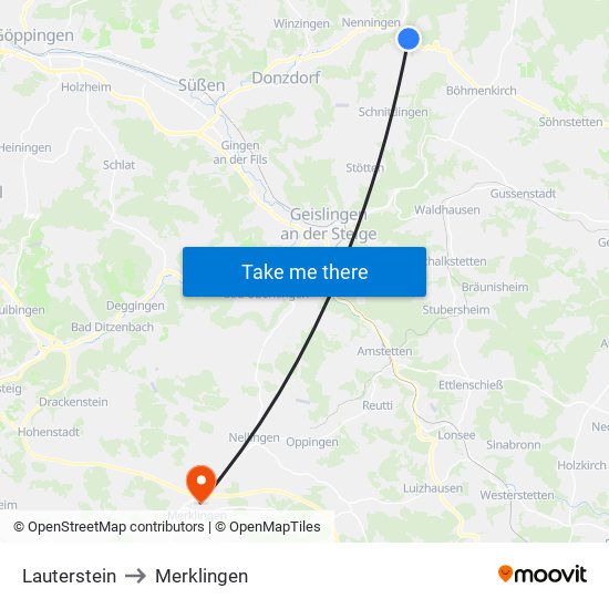 Lauterstein to Merklingen map