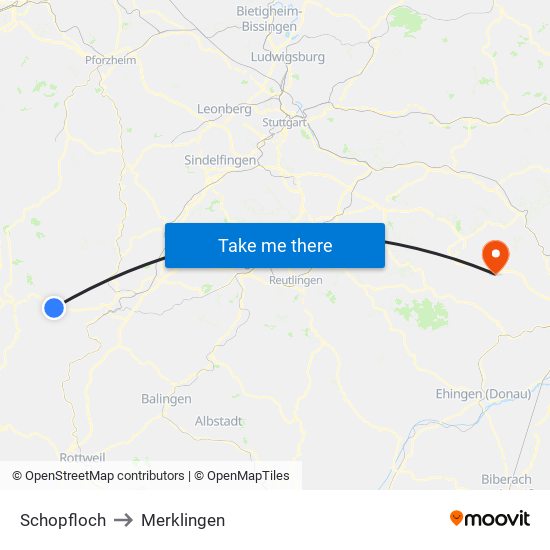 Schopfloch to Merklingen map