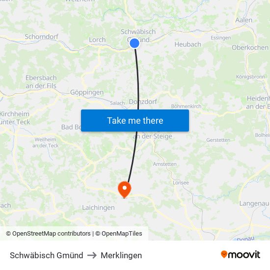 Schwäbisch Gmünd to Merklingen map