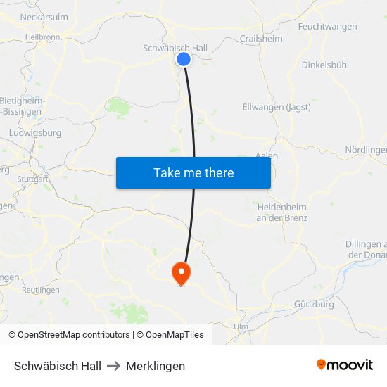 Schwäbisch Hall to Merklingen map