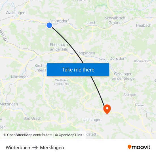 Winterbach to Merklingen map