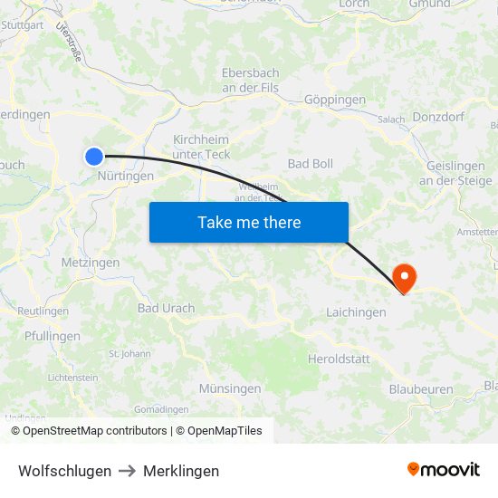 Wolfschlugen to Merklingen map