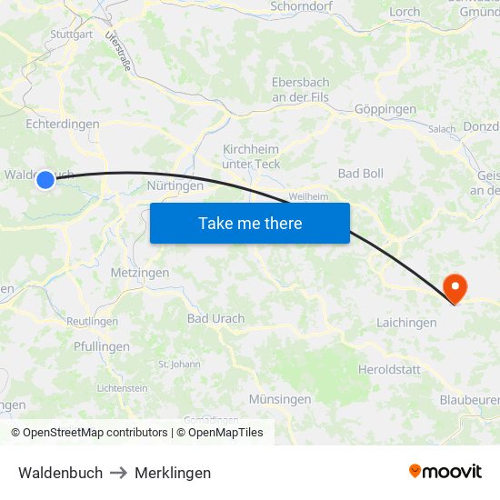 Waldenbuch to Merklingen map