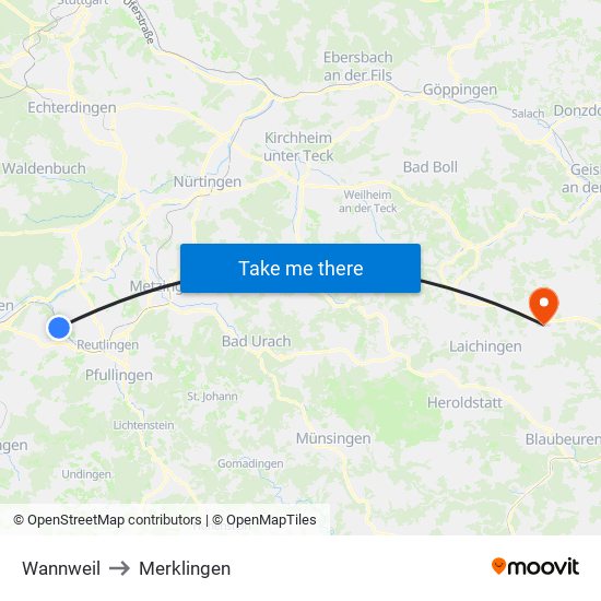 Wannweil to Merklingen map