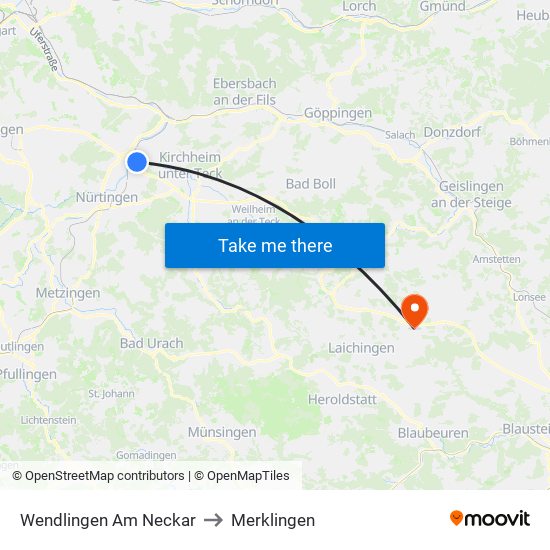 Wendlingen Am Neckar to Merklingen map