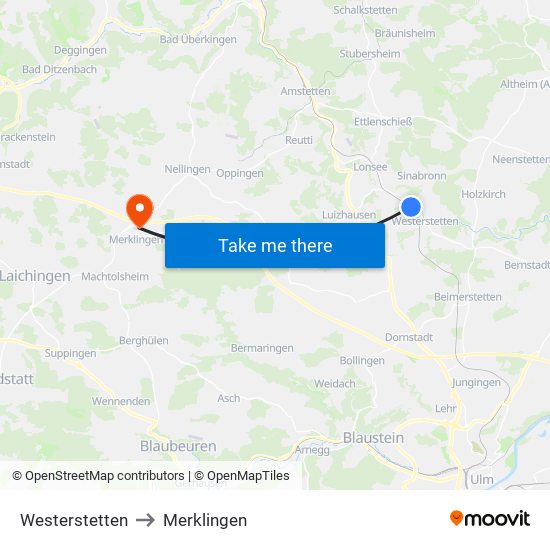 Westerstetten to Merklingen map