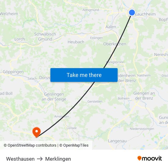 Westhausen to Merklingen map