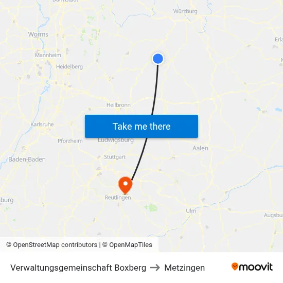 Verwaltungsgemeinschaft Boxberg to Metzingen map