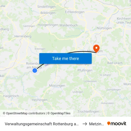 Verwaltungsgemeinschaft Rottenburg am Neckar to Metzingen map