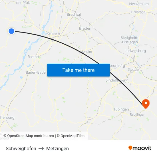 Schweighofen to Metzingen map