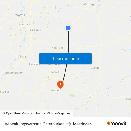 Verwaltungsverband Osterburken to Metzingen map