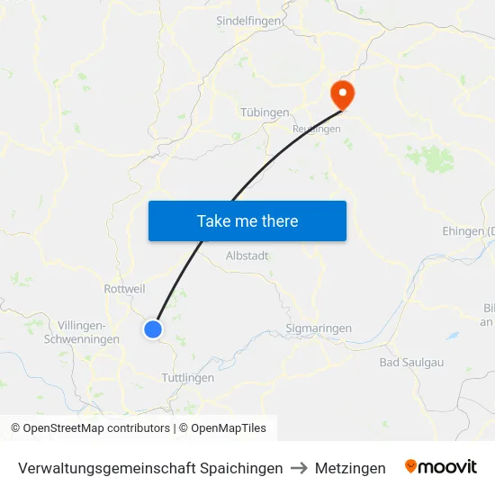 Verwaltungsgemeinschaft Spaichingen to Metzingen map
