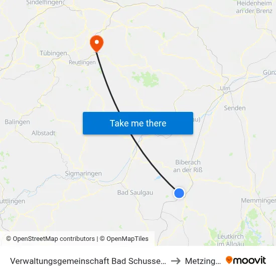 Verwaltungsgemeinschaft Bad Schussenried to Metzingen map