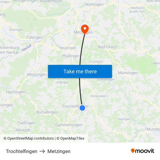 Trochtelfingen to Metzingen map