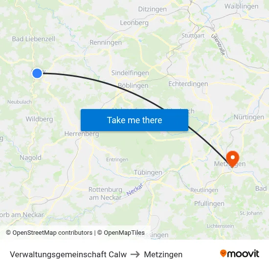 Verwaltungsgemeinschaft Calw to Metzingen map