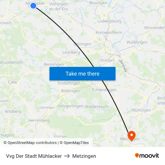 Vvg Der Stadt Mühlacker to Metzingen map