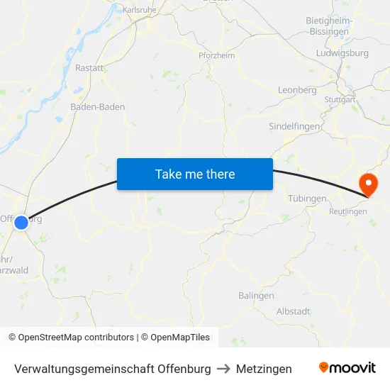 Verwaltungsgemeinschaft Offenburg to Metzingen map