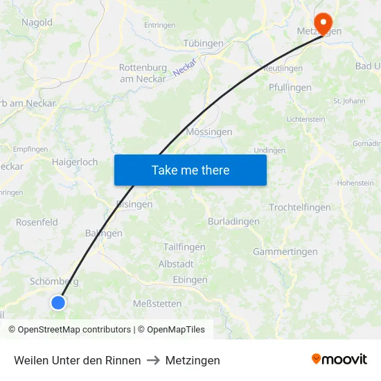 Weilen Unter den Rinnen to Metzingen map