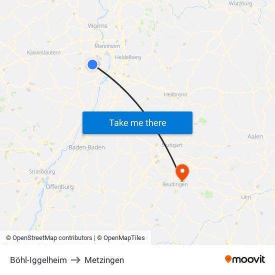 Böhl-Iggelheim to Metzingen map