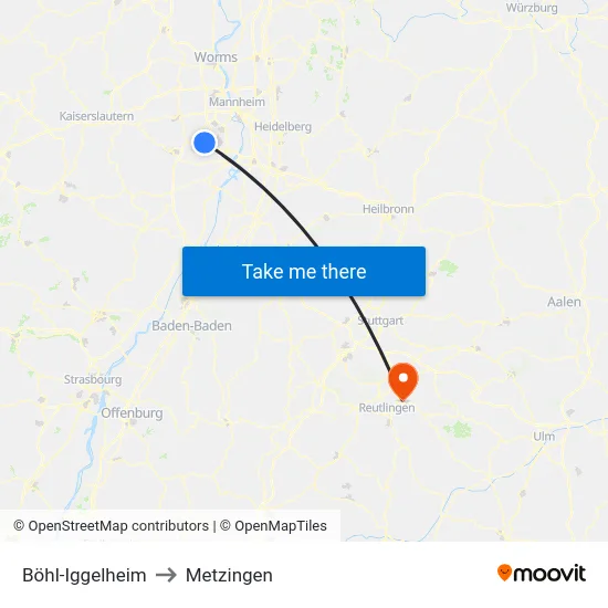 Böhl-Iggelheim to Metzingen map