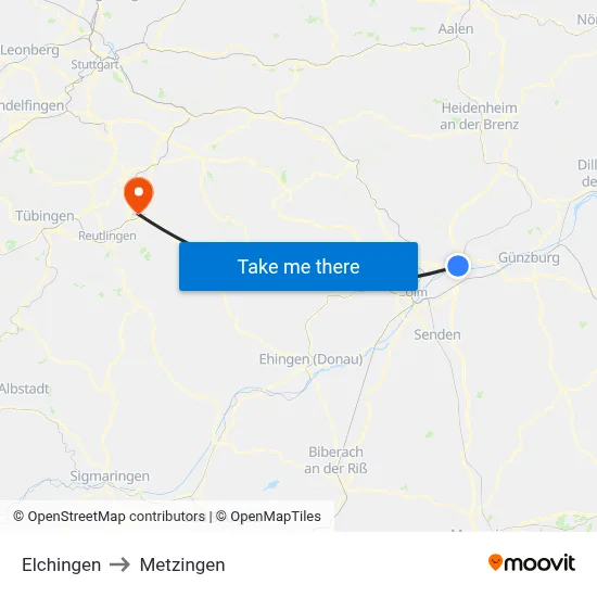 Elchingen to Metzingen map