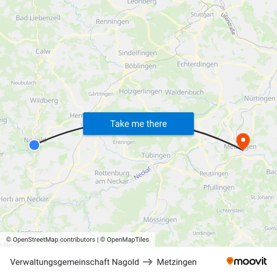 Verwaltungsgemeinschaft Nagold to Metzingen map
