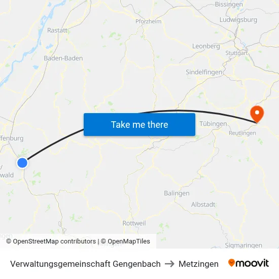 Verwaltungsgemeinschaft Gengenbach to Metzingen map