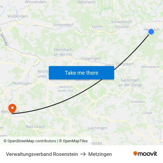 Verwaltungsverband Rosenstein to Metzingen map