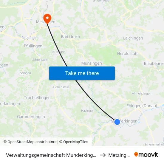 Verwaltungsgemeinschaft Munderkingen to Metzingen map